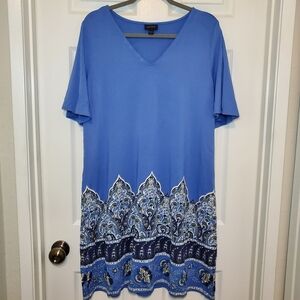 J. Jill Wearever Collection Blue Paisley A-Line Dress Flutter Sleeves Sz L